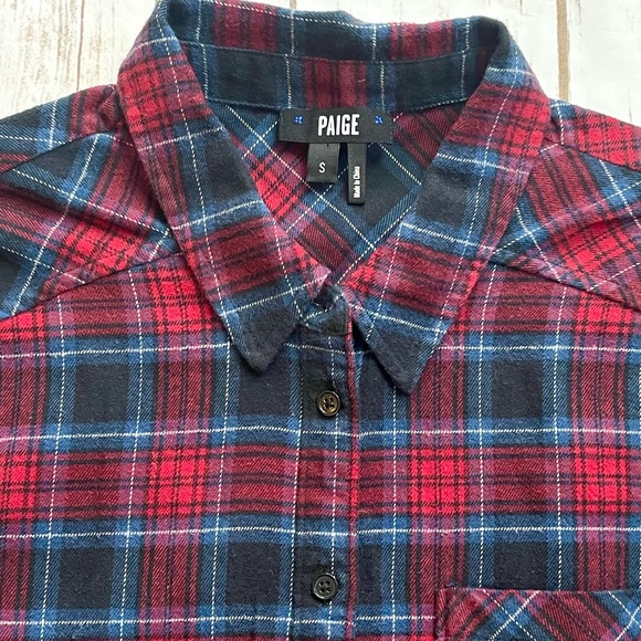Paige Women’s Red Blue Plaid Flannel Button Down Top Size S Small - Picture 2 of 3